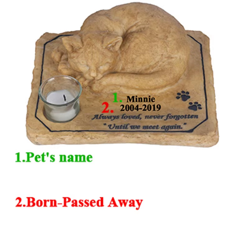 Personalizable Cat Memorial Stones with a 3-D Sleeping Cat on the Top Paw Print Memorial Stone Pet Grave Markers Garden Stones