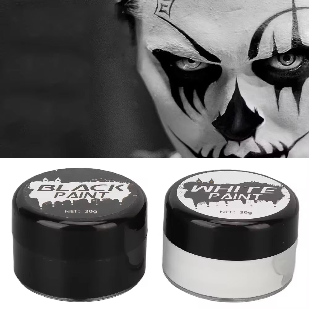 2PCS Halloween Face Painting Kit Highly Pigmented Face Body Brus Paint Black and White for DIY Cosplay Theme Parties Body Makeup