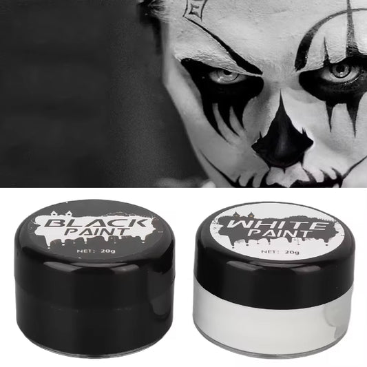 2PCS Halloween Face Painting Kit Highly Pigmented Face Body Brus Paint Black and White for DIY Cosplay Theme Parties Body Makeup