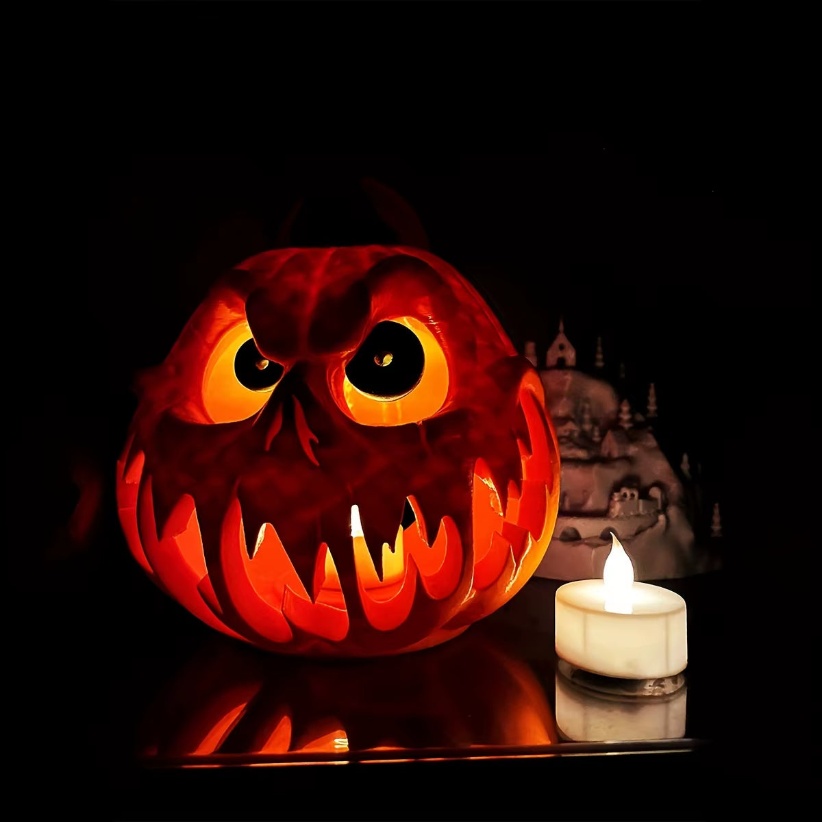 Giant Halloween Pumpkin Resin Decoration - Ghost Skull with Weird Facial Features, Halloween Decorations Halloween Ornaments