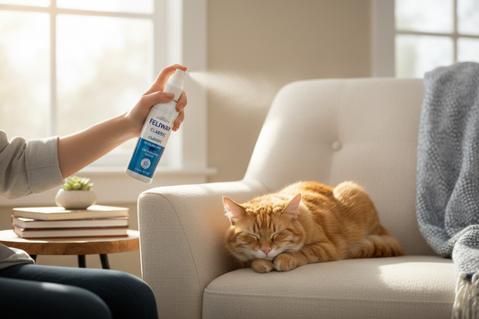 Cat calming spray in use