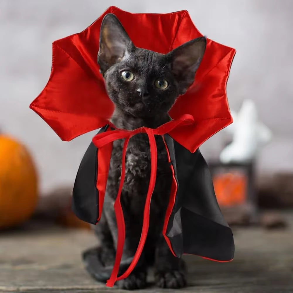 Halloween Dog Costume Cat Dog Vampire Devil Costume Cat Halloween Cloak Cape Red Black Halloween Costumes for Small Medium Dogs