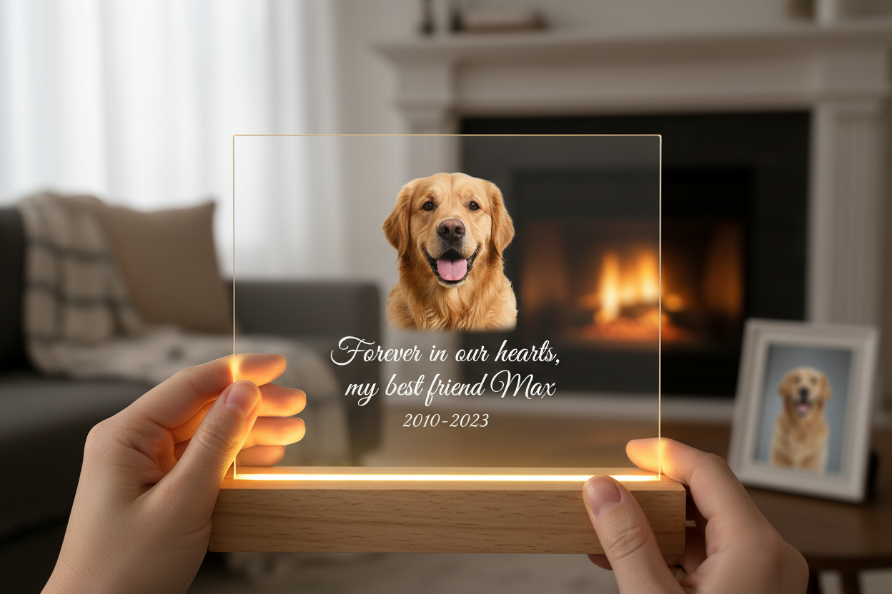 Custom dog photo acrylic memorial plaque
